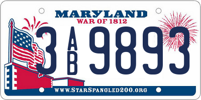 MD license plate 3AB9893
