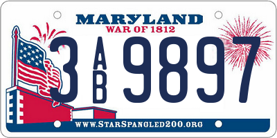 MD license plate 3AB9897