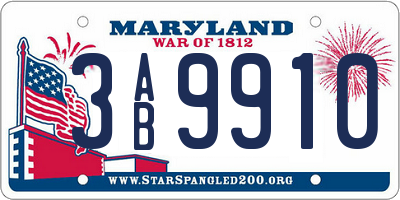 MD license plate 3AB9910