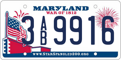 MD license plate 3AB9916