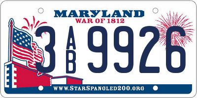 MD license plate 3AB9926