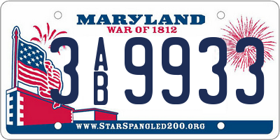 MD license plate 3AB9933