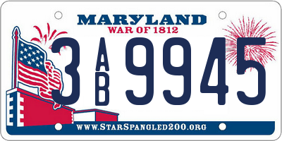 MD license plate 3AB9945