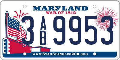MD license plate 3AB9953