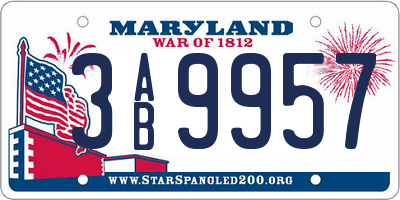 MD license plate 3AB9957