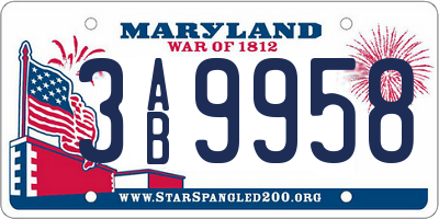 MD license plate 3AB9958