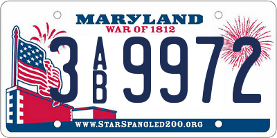 MD license plate 3AB9972
