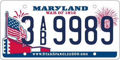 MD license plate 3AB9989