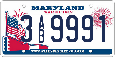 MD license plate 3AB9991
