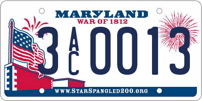 MD license plate 3AC0013