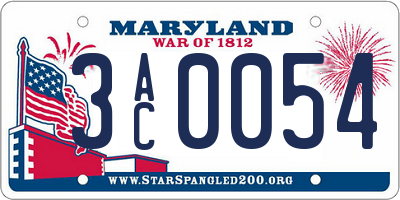 MD license plate 3AC0054