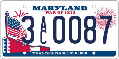 MD license plate 3AC0087