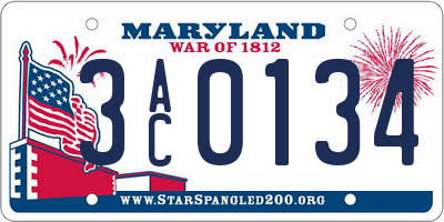 MD license plate 3AC0134