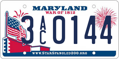 MD license plate 3AC0144