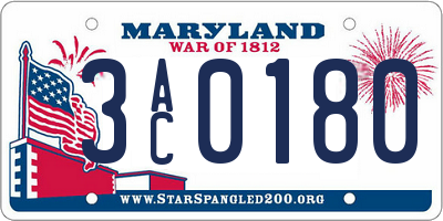 MD license plate 3AC0180