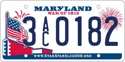 MD license plate 3AC0182