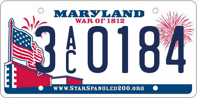 MD license plate 3AC0184