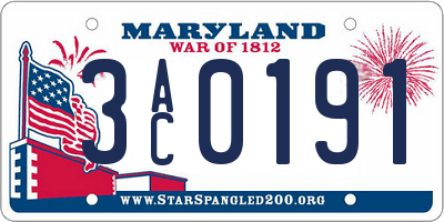 MD license plate 3AC0191
