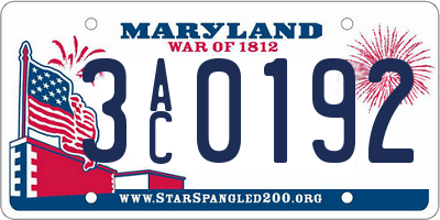 MD license plate 3AC0192