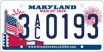 MD license plate 3AC0193