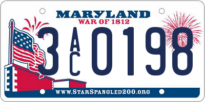 MD license plate 3AC0198