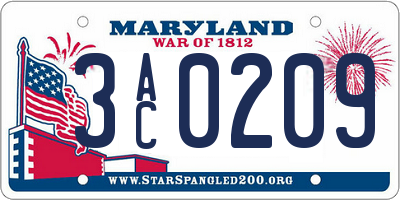 MD license plate 3AC0209