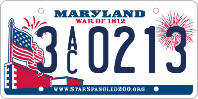 MD license plate 3AC0213