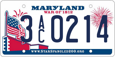 MD license plate 3AC0214