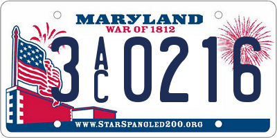 MD license plate 3AC0216