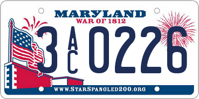 MD license plate 3AC0226