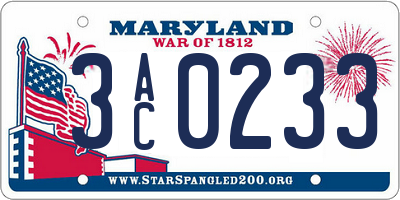 MD license plate 3AC0233