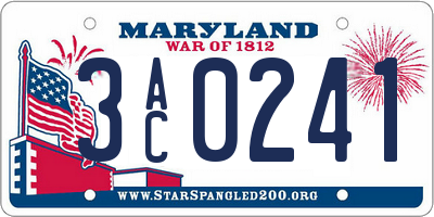MD license plate 3AC0241