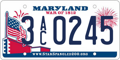 MD license plate 3AC0245