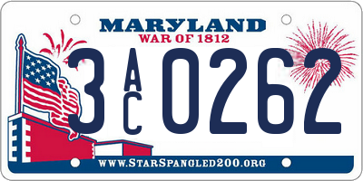 MD license plate 3AC0262