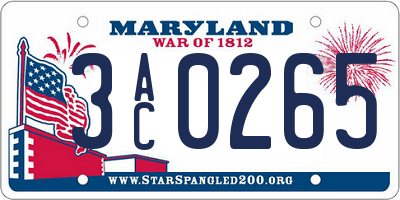 MD license plate 3AC0265