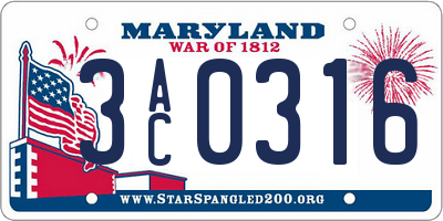 MD license plate 3AC0316