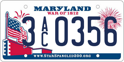 MD license plate 3AC0356