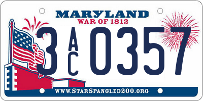 MD license plate 3AC0357