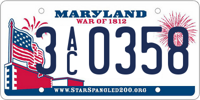 MD license plate 3AC0358