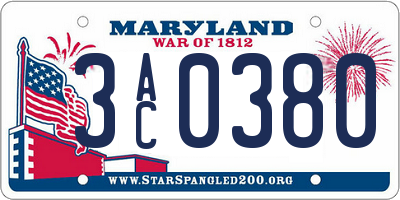 MD license plate 3AC0380