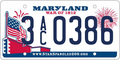 MD license plate 3AC0386