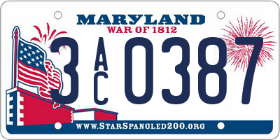 MD license plate 3AC0387