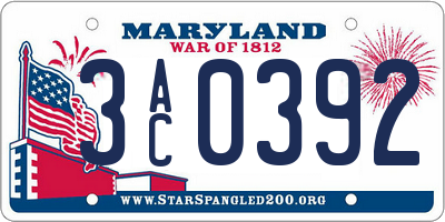 MD license plate 3AC0392