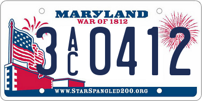MD license plate 3AC0412