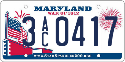 MD license plate 3AC0417