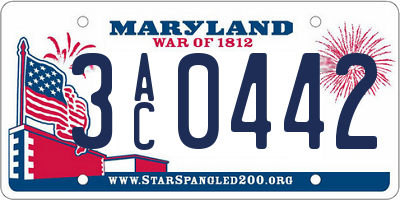 MD license plate 3AC0442