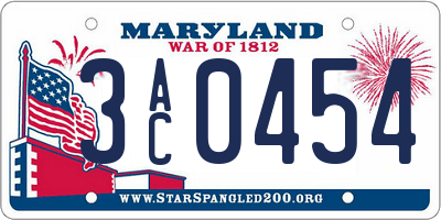 MD license plate 3AC0454
