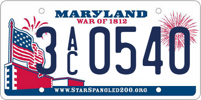 MD license plate 3AC0540