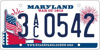 MD license plate 3AC0542