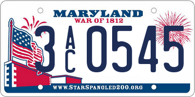 MD license plate 3AC0545